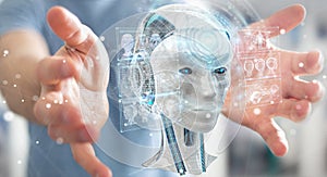 Businessman using digital artificial intelligence interface 3D r