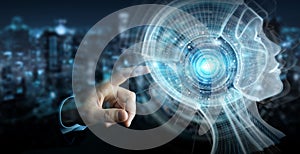 Businessman using digital artificial intelligence interface 3D r