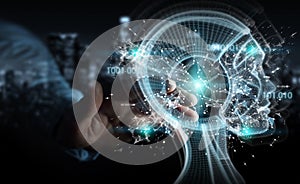 Businessman using digital artificial intelligence interface 3D r