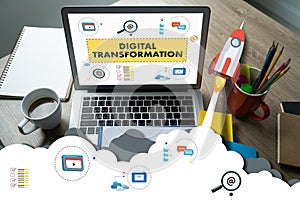 Businessman using a digital device Digital Transformation concept digitization of business processes Digital Transformation