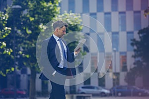 Businessman using digital tablet