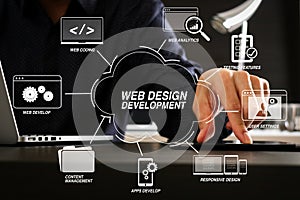 businessman using digital tablet and laptop computer and documen