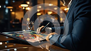 Businessman using digital tablet at table, close-up