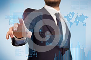 BusinessMan using futuristic touch screen