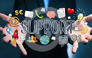 Businessman using hand-drawn support text presentation