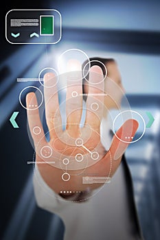 Businessman using his hand for a entry authorization photo