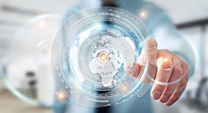 Businessman using hologram screen with digital datas 3D rendering