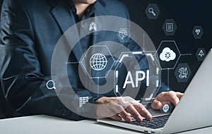 Businessman Using Laptop API Interface Digital Technology Network Global Connection Online Data Application Programming