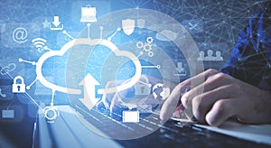 Businessman using laptop. Cloud computing technology