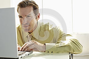 Businessman Using Laptop In Conference Room