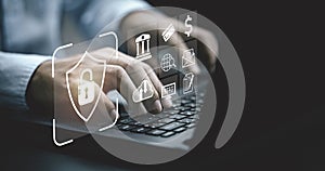 Businessman using laptop input user name password to internet access and encryption to computer system for cybersecurity network