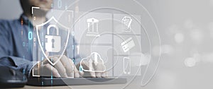 Businessman using laptop input user name password to internet access and encryption to computer system for cybersecurity network
