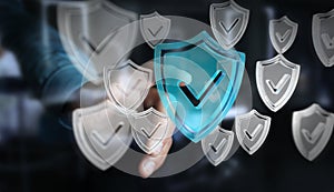 Businessman using modern data shield antivirus 3D rendering