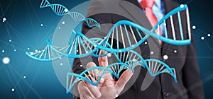 Businessman using modern DNA structure 3D rendering