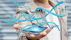 Businessman using modern DNA structure 3D rendering