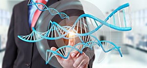 Businessman using modern DNA structure 3D rendering