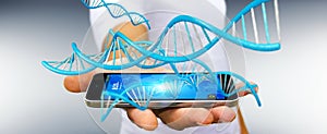 Businessman using modern DNA structure 3D rendering