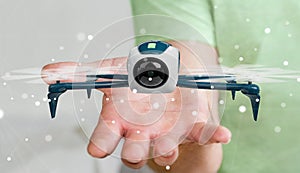 Businessman using modern drone 3D rendering