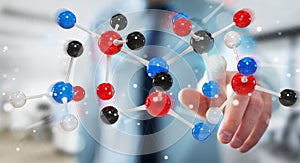 Businessman using modern molecule structure 3D rendering