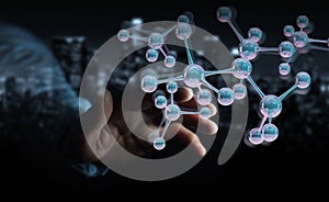 Businessman using modern molecule structure 3D rendering