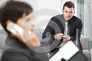 Businessman using palmtop