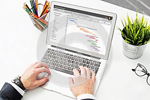 Businessman using project management software on computer