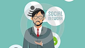 Businessman using social network HD animation