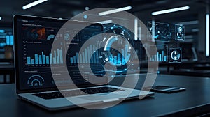 Businessman Using Tablet Computer with Neural Network Algorithms and Data Innovation