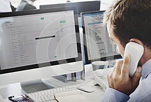 Businessman Using Telephone Corresopndence E-mail Concept