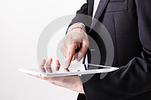 Businessman using touch screen