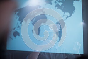 Businessman using VR-headset glasses of virtual reality