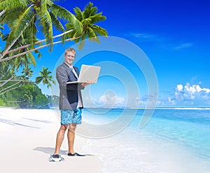 Businessman Vacation Relaxation Computer Concept