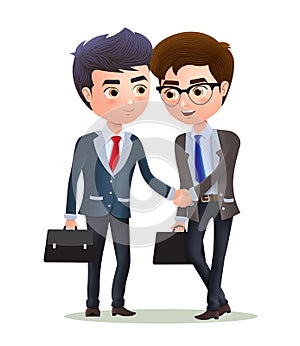 Businessman vector character deal agreement. Two business partners character deal.