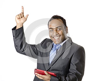 A Businessman is very happyand raising hands