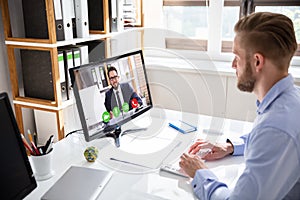 Businessman on a video or conference call on his computer