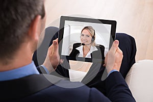 Businessman video conferencing