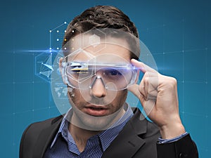 Businessman in virtual glasses