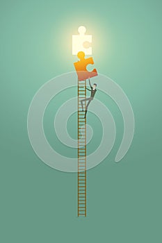 Businessman vision creative concept solution opportunities on top of ladder climb puzzle elements success.
