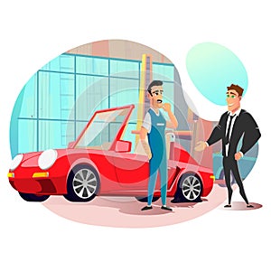 Businessman Visit Tire Repair Service Illustration