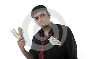 Businessman with wads of money photo