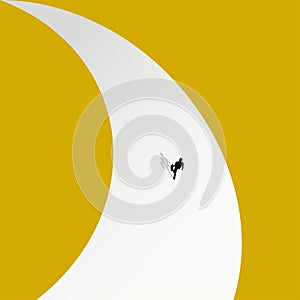 Businessman walking at the long white road, long career journey concept vector illustration