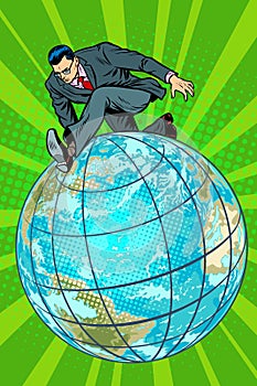 Businessman walking on the planet