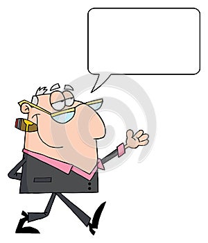 Businessman walking with speech bubble