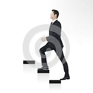 Businessman walking stairs. Man figure in suit. Choose Career. Professional improvement. Character vector illustration.