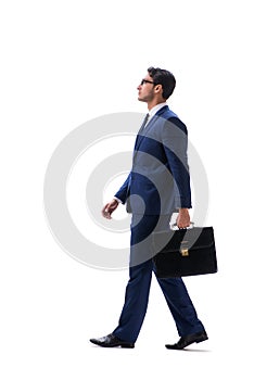 Businessman walking standing side view isolated on white backgro