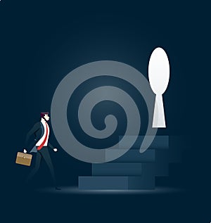 Businessman walking towards keyhole in challenge - Business concept vector
