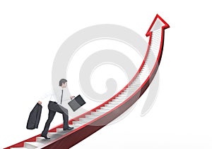 businessman walking up arrow stairs