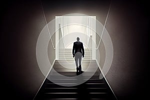 Businessman walking up a stairway to success. Conceptual image Generative AI