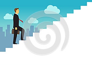 Businessman walking up the white stairs, Employee climb up the staircases, Business journey concept growth and the path to success