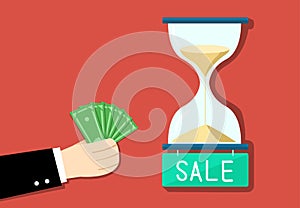 Businessman want to buy time by his money, vector